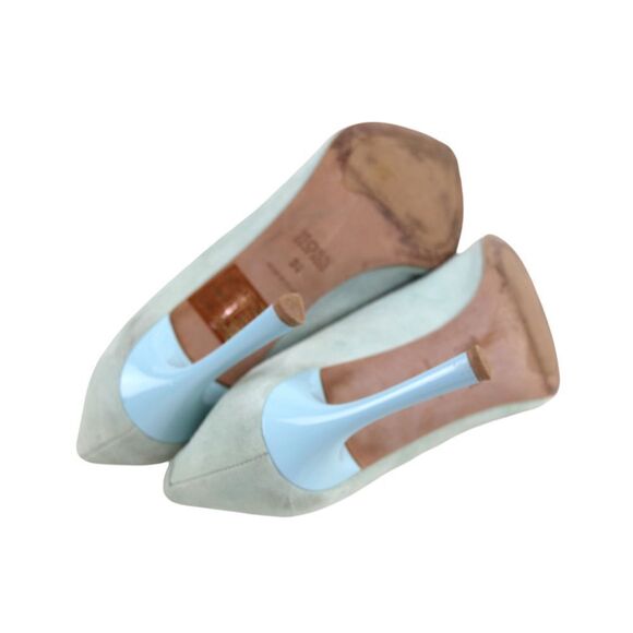 HUGO BOSS LIGHT BLUE REAL LEATHER SUEDE HIGH HEEL POINTED CLASSIC PUMP SHOES 36 - Picture 9 of 10